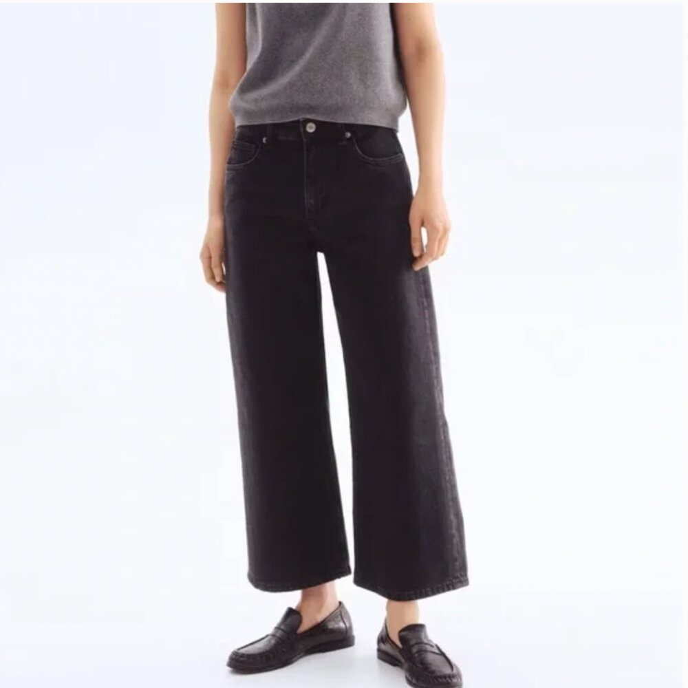 H&M Wide Leg High Waist Cropped Jeans - Dark Grey - NWT - women's 8